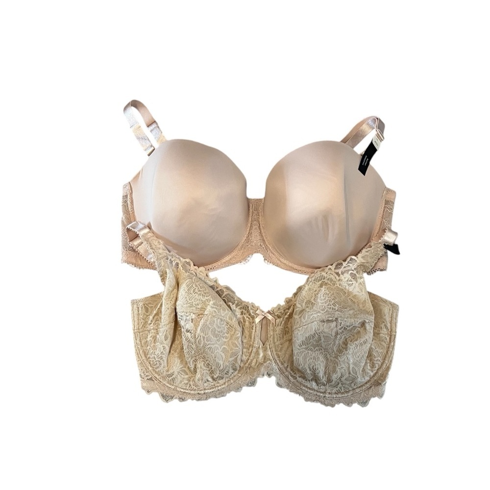 38-40 H Bra 2 pc Elegant Lace Underwire Bra Set - Cream & Tan